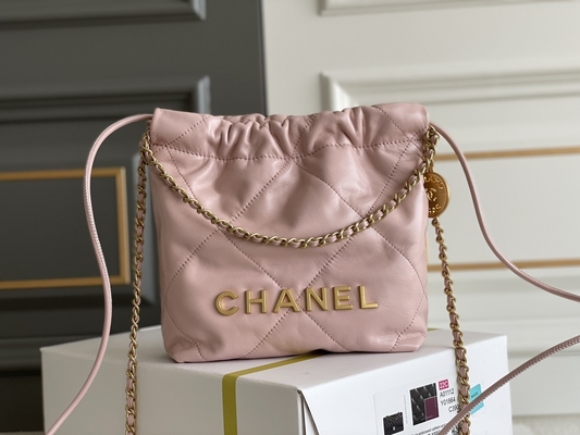 Túi Xách Nữ Hàng Hiệu Chanel 22B MINI 22S Da Bê Hồng Trắng Đen Vàng