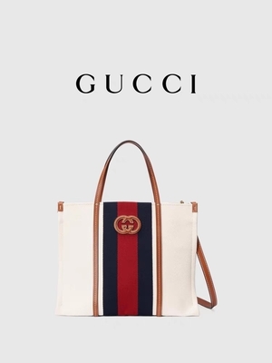 Gucci White Cotton Canvas Mini Blue Stripe Tote Bag Lồng vào nhau G