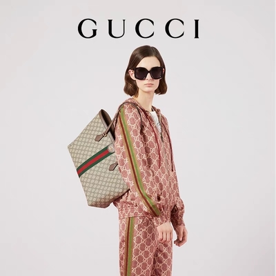 Vải viền da Gucci Ophidia Tote White Medium GG Ladies