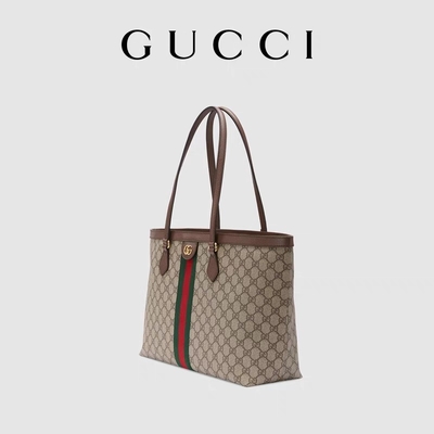 Vải viền da Gucci Ophidia Tote White Medium GG Ladies