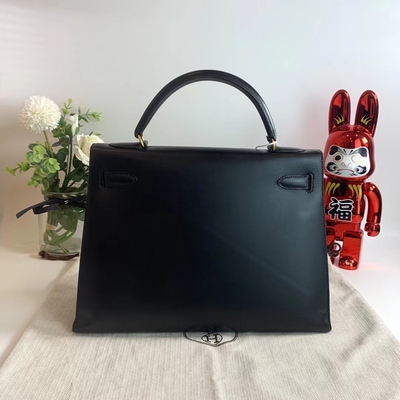 HermèS Kelly 32 Túi hàng hiệu Preloved Đen Hộp phần cứng vàng Epsom Sellier Đen
