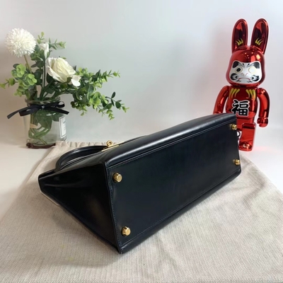 HermèS Kelly 32 Túi hàng hiệu Preloved Đen Hộp phần cứng vàng Epsom Sellier Đen