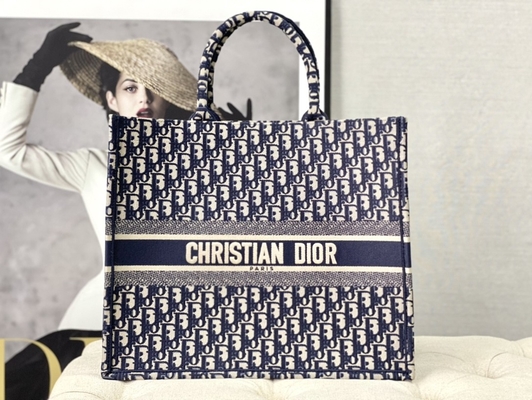 Dior Túi vải thêu xiên màu xanh hải quân Thương hiệu Christian Book Large