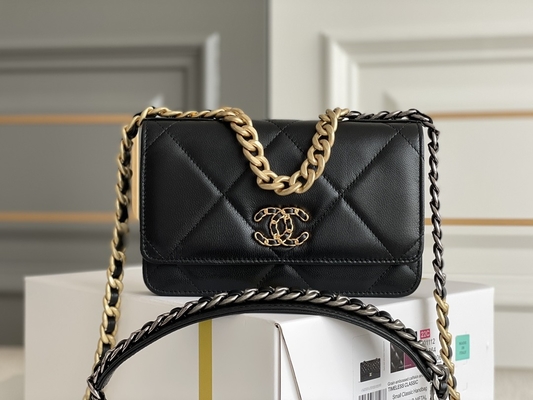 Túi hàng hiệu được yêu thích trước bằng da cừu màu vàng Túi Chanel 19 Flap Bag Mini OEM