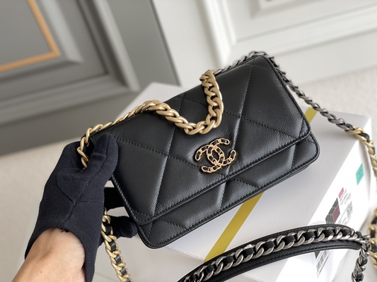Túi hàng hiệu được yêu thích trước bằng da cừu màu vàng Túi Chanel 19 Flap Bag Mini OEM