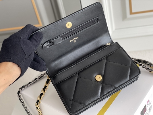 Túi hàng hiệu được yêu thích trước bằng da cừu màu vàng Túi Chanel 19 Flap Bag Mini OEM