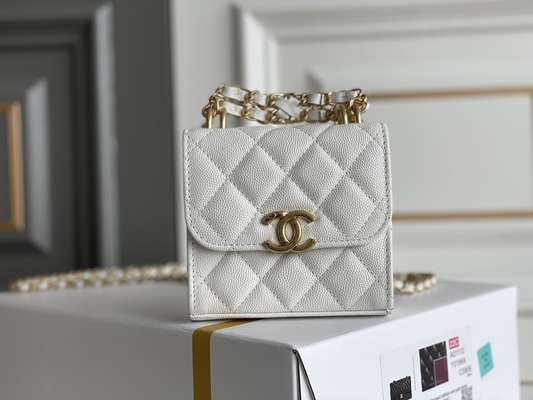 Túi Chanel 2way da hạt đôi màu vàng cổ điển AP3020