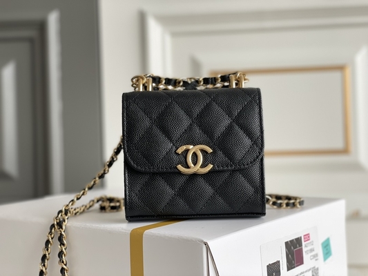 Túi Chanel 2way da hạt đôi màu vàng cổ điển AP3020
