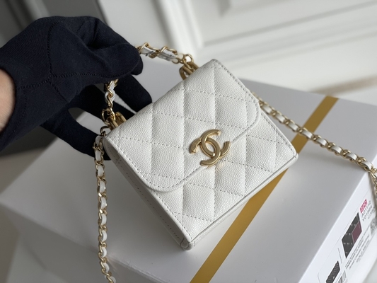 Túi Chanel 2way da hạt đôi màu vàng cổ điển AP3020