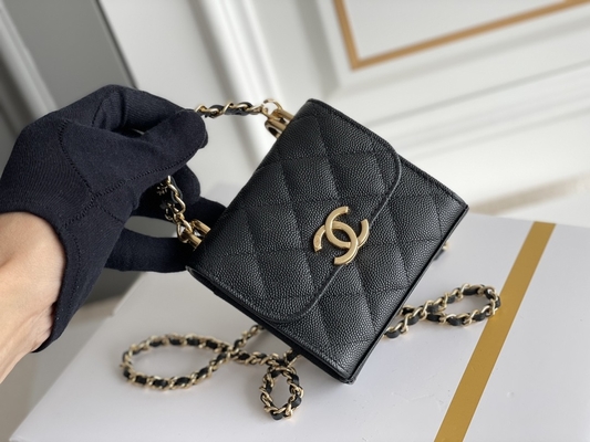 Túi Chanel 2way da hạt đôi màu vàng cổ điển AP3020