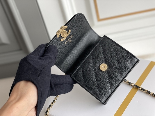 Túi Chanel 2way da hạt đôi màu vàng cổ điển AP3020
