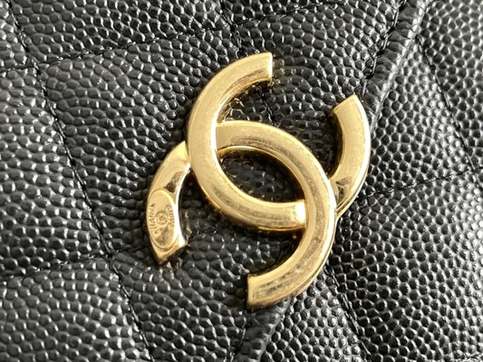 Túi Chanel 2way da hạt đôi màu vàng cổ điển AP3020