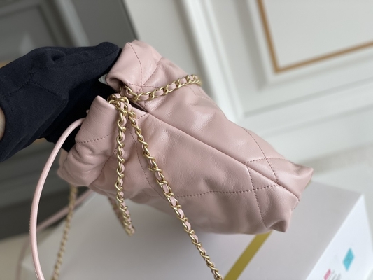 Túi Xách Nữ Hàng Hiệu Chanel 22B MINI 22S Da Bê Hồng Trắng Đen Vàng