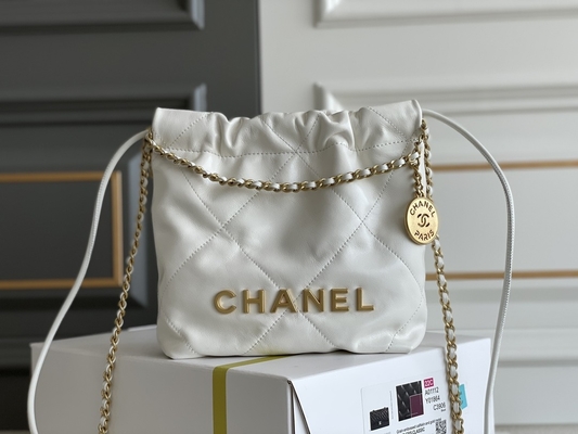 Túi Xách Nữ Hàng Hiệu Chanel 22B MINI 22S Da Bê Hồng Trắng Đen Vàng
