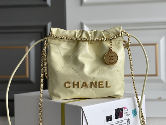 Túi Xách Nữ Hàng Hiệu Chanel 22B MINI 22S Da Bê Hồng Trắng Đen Vàng