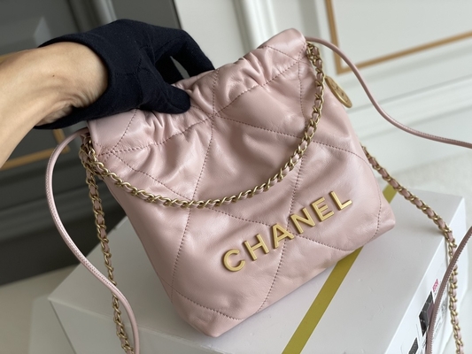Túi Xách Nữ Hàng Hiệu Chanel 22B MINI 22S Da Bê Hồng Trắng Đen Vàng