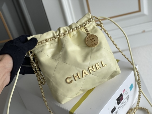 Túi Xách Nữ Hàng Hiệu Chanel 22B MINI 22S Da Bê Hồng Trắng Đen Vàng