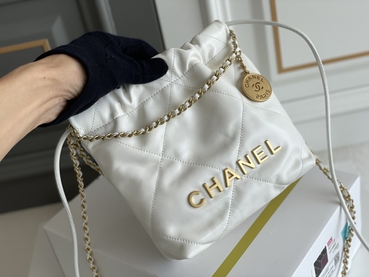 Túi Xách Nữ Hàng Hiệu Chanel 22B MINI 22S Da Bê Hồng Trắng Đen Vàng