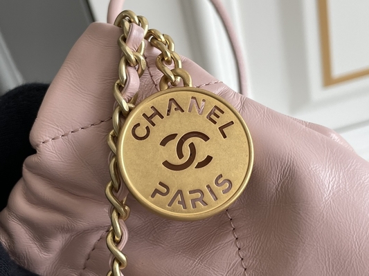 Túi Xách Nữ Hàng Hiệu Chanel 22B MINI 22S Da Bê Hồng Trắng Đen Vàng