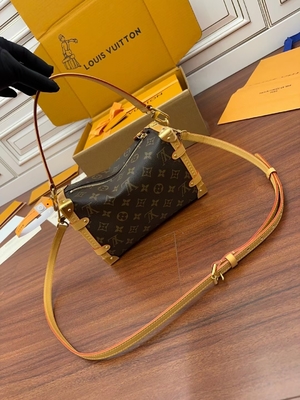 Brown Presbyopic Canvas Louis Vuitton LV Side Trunk Monogram PM Bag Vali