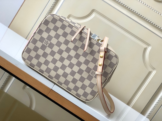 Túi vải bố thương hiệu LV Damier Azur màu trắng hồng NéONoé MM Bucket Bag
