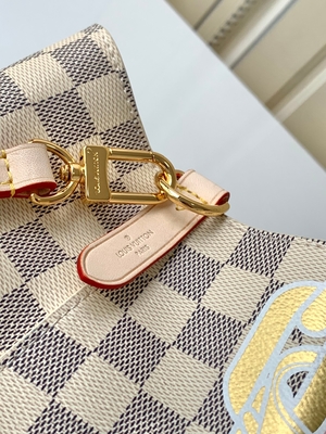 Túi vải bố thương hiệu LV Damier Azur màu trắng hồng NéONoé MM Bucket Bag
