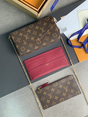 Ví mini LV Felicie Pochette Túi Monogram Fuchsia Lining