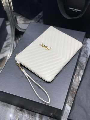 Monogram Da Quilted Túi YSL Quilted Leather Pouch Ví Cầm Tay Phong Bì