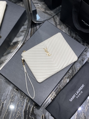 Monogram Da Quilted Túi YSL Quilted Leather Pouch Ví Cầm Tay Phong Bì