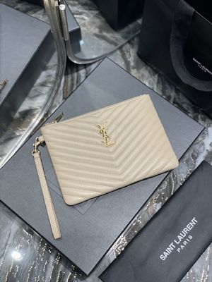 Monogram Da Quilted Túi YSL Quilted Leather Pouch Ví Cầm Tay Phong Bì