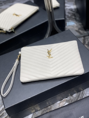 Monogram Da Quilted Túi YSL Quilted Leather Pouch Ví Cầm Tay Phong Bì