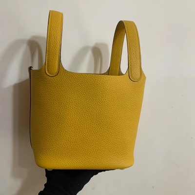 Túi xách nữ hàng hiệu Hermes Jaune Ambre Picotin Lock PM Clemence Leather Soleil