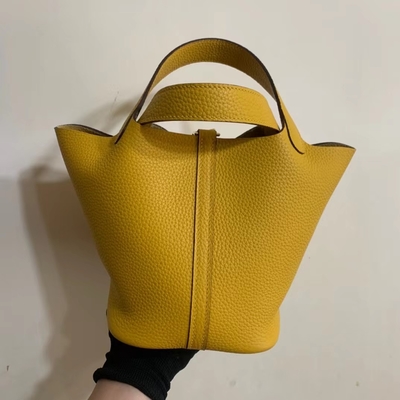 Túi xách nữ hàng hiệu Hermes Jaune Ambre Picotin Lock PM Clemence Leather Soleil
