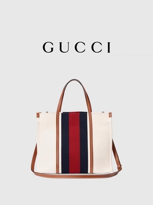 Gucci White Cotton Canvas Mini Blue Stripe Tote Bag Lồng vào nhau G