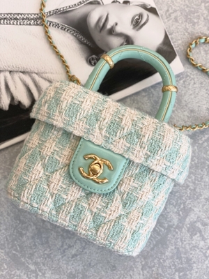 Ví cầm tay thiết kế mini Monogram cho bé gái Túi hộp mini Chanel Xanh hồng