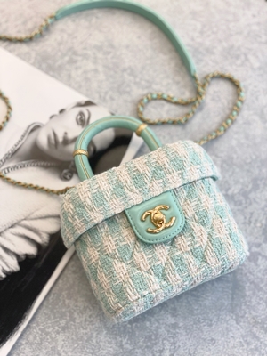 Ví cầm tay thiết kế mini Monogram cho bé gái Túi hộp mini Chanel Xanh hồng