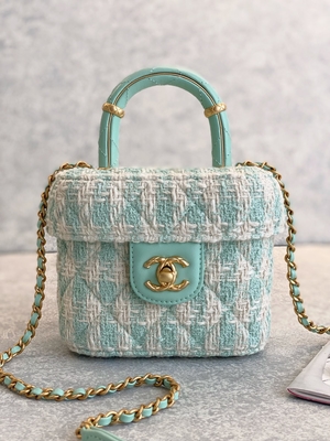 Ví cầm tay thiết kế mini Monogram cho bé gái Túi hộp mini Chanel Xanh hồng
