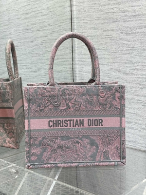 Cuốn sách nhỏ Christian Dior Booktote màu hồng và xám thêu Toile De Jouy Sauvage