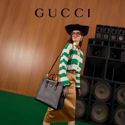 Da đen trung bình Công chúa Diana Túi Gucci Tote Tay cầm bằng tre