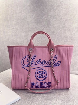 Túi Tote Chanel Deauville 30cm 23P Trắng Sọc Đen Ecru