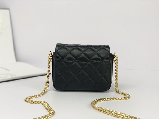 Túi Messenger hàng hiệu bằng da cừu màu đen Giá đỡ điện thoại nắp gập Chanel