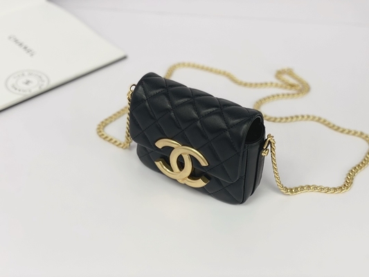 Túi Messenger hàng hiệu bằng da cừu màu đen Giá đỡ điện thoại nắp gập Chanel