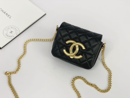 Túi Messenger hàng hiệu bằng da cừu màu đen Giá đỡ điện thoại nắp gập Chanel