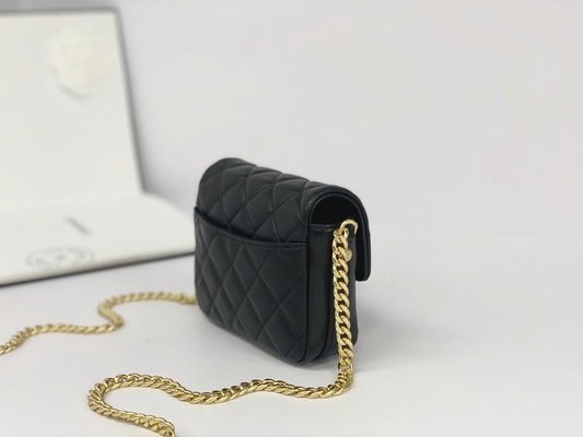 Túi Messenger hàng hiệu bằng da cừu màu đen Giá đỡ điện thoại nắp gập Chanel