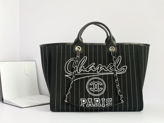 Túi xách lớn hàng hiệu tùy chỉnh Cotton Da bê Túi xách Chanel 2.55 Metalblack And White