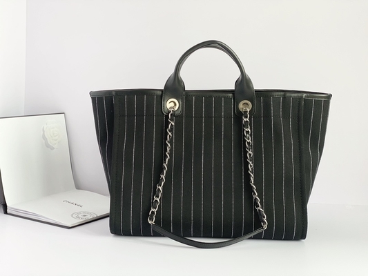 Túi xách lớn hàng hiệu tùy chỉnh Cotton Da bê Túi xách Chanel 2.55 Metalblack And White