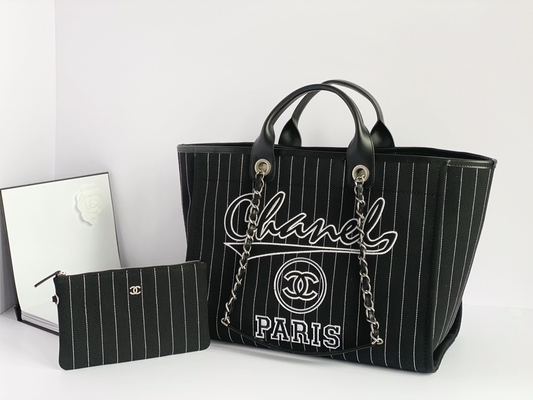 Túi xách lớn hàng hiệu tùy chỉnh Cotton Da bê Túi xách Chanel 2.55 Metalblack And White