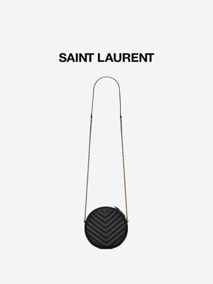 Túi Messenger hàng hiệu bằng da dập nổi hạt YSL Vinyle Round Camera Bag V chần bông